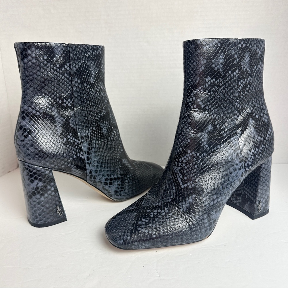 Sam Edelman Codie Bootie in Marina Blue Snake Embossed Leather Square Toe Size 7 - Picture 12 of 12